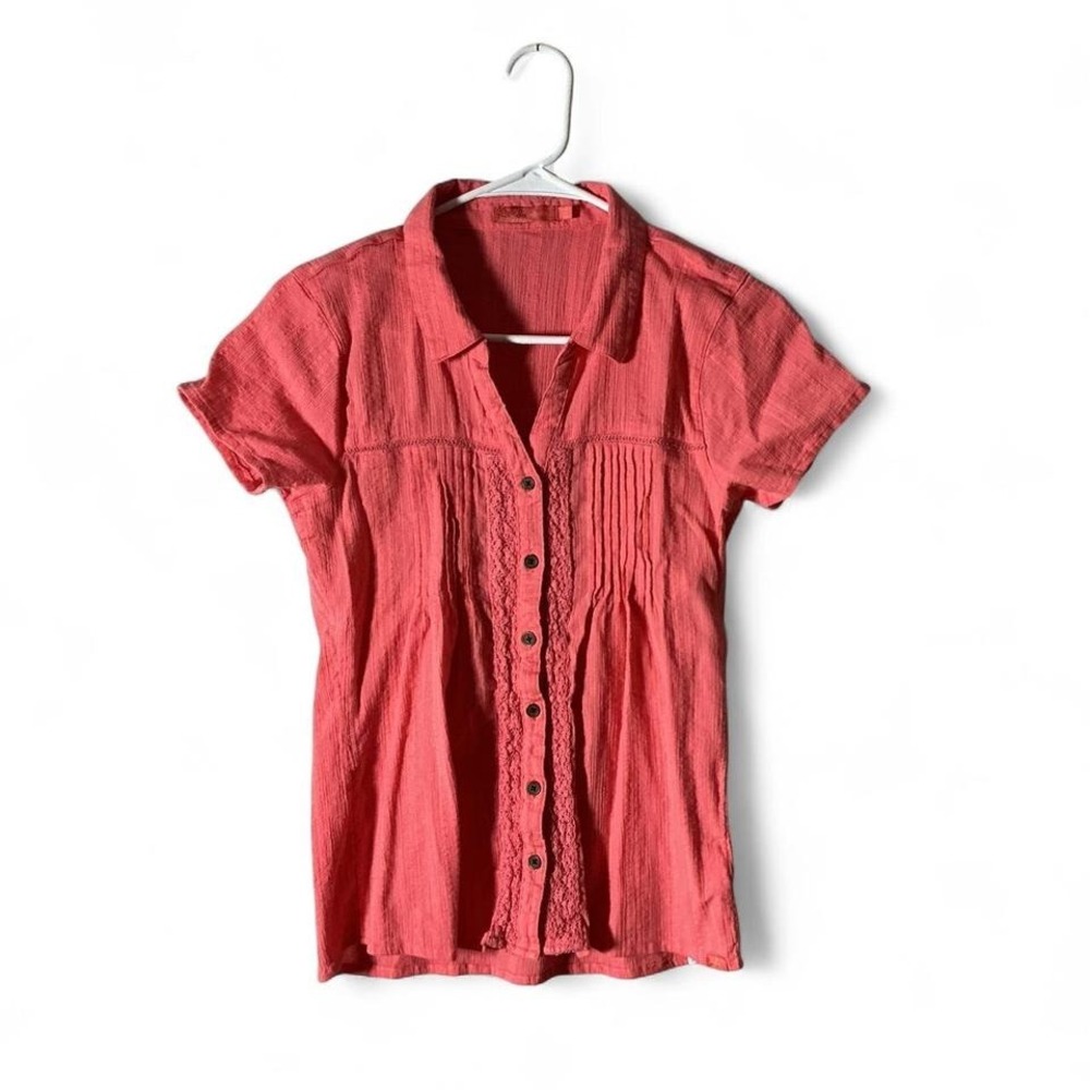Prana Womens Organic Cotton Gauze Short Sleeve Button Up Shirt Coral W11170093 S